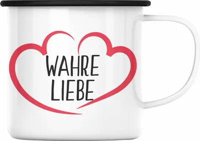 Produktbild von Trendation - Emaille Tasse mit Herz Wahre Liebe Geschenk zum Valentinstag Liebeserklärung Geschenke für Freundin Freund (Schwarz)