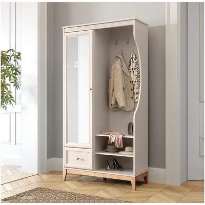 Produktbild von MEBLINI Garderobenschrank Flur mit Spiegel - Garderobe Schrank - Flurgarderobe schmal - Garderobe Flur Möbel Set - Flurschrank hoch - TUDOR - 100x40,5x193cm - Kaschmir