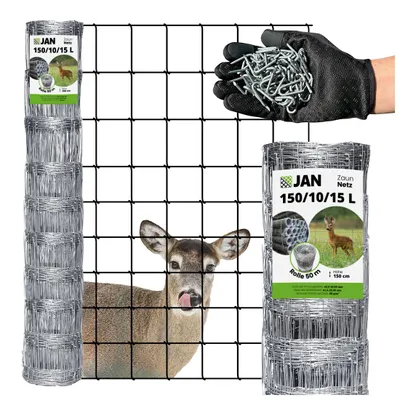 Produktbild von Wildzaun - Knotengeflecht - 150/10/15 L - Wetterfest - Gartenzaun - 50m Forstzaun verzinkt