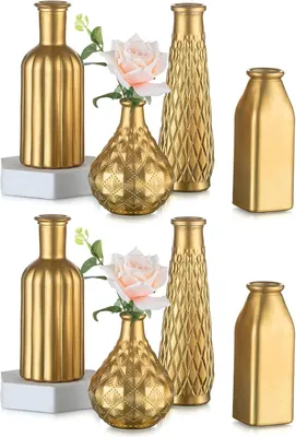 Produktbild von Famanu Glasvase Set von 8 - Goldene Dekovasen für Tischdekoration