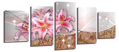 Produktbild von Visario Leinwandbild Rosa Lilien 200x100 cm – 5-teilig, Bild Wandbild Kunstdruck, aufhängfertig, Echtholzrahmen, Zackenaufhänger, Art. 6344