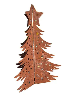 Image de sapin de Noël 3D en acier avec rouille noble H54 cm - Décoration de Noël en métal pliable, rouille