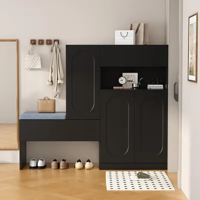 Image de Armoire à chaussures - Rangement à chaussures - Étagère à chaussures - Rangement pour chaussures - Banc à chaussures - Noir