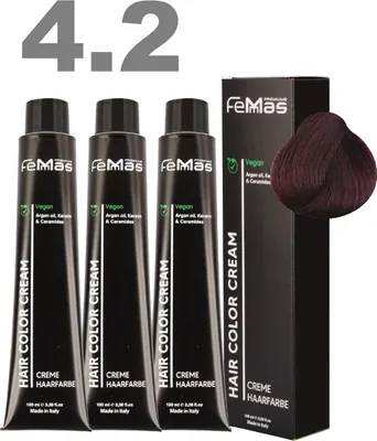 Produktbild von FemMas Haarfarbe mit Arganöl Mittelbraun Violett 4.2 | 3x100 ml