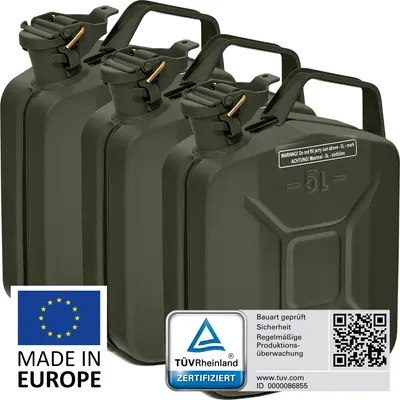 Produktbild von BW® Kraftstoffkanister Metall Benzinkanister 3x 5 Liter - Bronzegrün RAL 6031-F9 - UN-Zulassung - Hergestellt in Europa