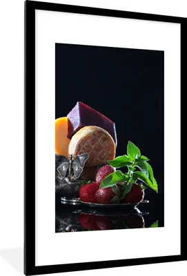 Produktbild von MuchoWow® Gerahmtes Poster Rustikal - Obst - Käse - Tisch - Stilleben 60x90 cm - Poster mit Schwarzem Bilderrahmen Wandposter Rahmen Foto Bilder - Dekoration - Wandposter Wohnzimmer - Hochwertig
