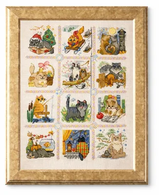 Kreuzstich-Set Katzenkalender 29,8 x 40 cm