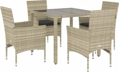 Image de vidaXL Salon de jardin 5 pièces avec coussins gris clair Poly rotin verre