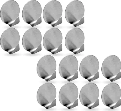 Produktbild von Selbstklebende Wandhaken ( Rund - 16er Set ) Silber aus Edelstahl für Schlafzimmer, Wand, Badezimmer Rostfrei Aufhänger Bilderhaken ohne Bohren