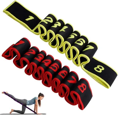 Produktbild von Yoga Stretch Bänder 2 Stück, Rot + Gelb, Verstellbar, Elastisch, für Fitness