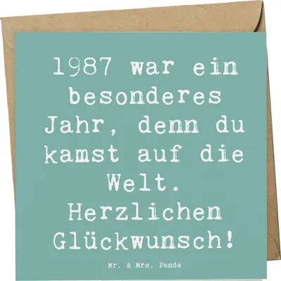 Produktbild von Mr. & Mrs. Panda Grußkarte Spruch 1987 Geburtstag - Meeresbrise - Geschenk, persönliches, Geburtstagsgeschenk, Glückwunschkarte, faltkarte, Klappkarte, Happy Birthday