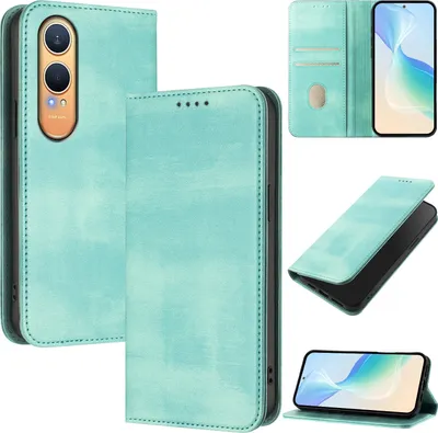 Obrázek produktu pro Pouzdro pro OnePlus Nord CE4 Lite, vintage kožené pouzdro s RFID ochranou, přihrádkami na karty, stojánkem Tyrkysový
