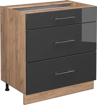 Produktbild von Küchenunterschrank Vicco Fame-Line Anthrazit Hochglanz 80 cm mit 3 Schubladen, ohne Arbeitsplatte, Model 38630