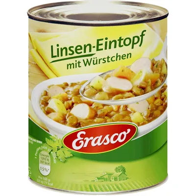 Produktbild von Erasco Linseneintopf mit Würstchen für die ganze Familie 800g
