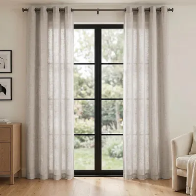 Obrázek produktu pro Záclony s poutky (béžové barvy, rozměry 140 cm šířka x 245 cm výška, 2 kusy)