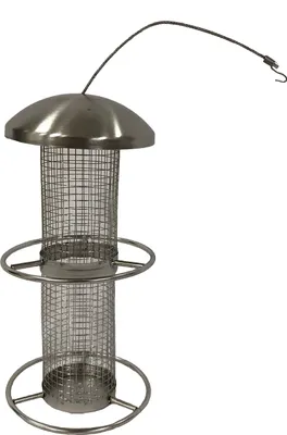Produktbild von Dehner Natura Premium Wildvogel Futtersäule Domestico, Futterstation für Wildvögel, Futterstelle rostfrei / hängend, ca. 28 x 14 x 14 cm, Edelstahl, silber