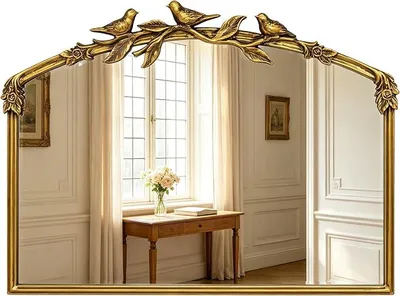 Imagen del producto de Espejo de pared vintage dorado, 80x60H cm, espejo barroco con forma de arco, ideal para el baño