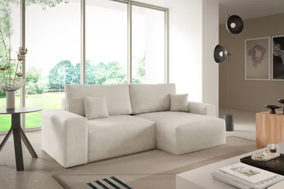 Produktbild von 3 Sitzer Ecksofa ANTONIO CENTAUR 255x148cm, L-Form, Ottomane rechts/links, Schlaffunktion & Bettkasten - Eckarniutur in Bouclé-Stoff - Hellbeige