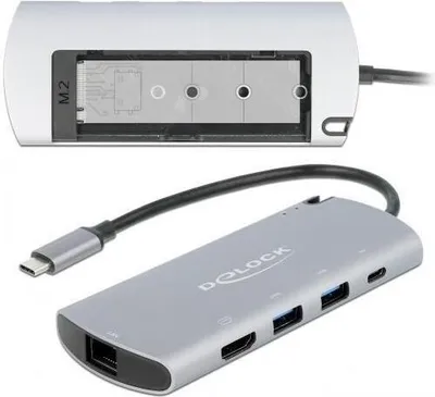 Produktbild von Delock USB Type-C Dockingstation mit M.2 Slot - 4K HDMI / USB / LAN / PD 3.0