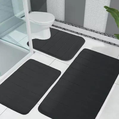 Produktbild von 3-teiliges Badezimmer-Set mit Memory-Schaum und rutschfester Unterseite, schwarz