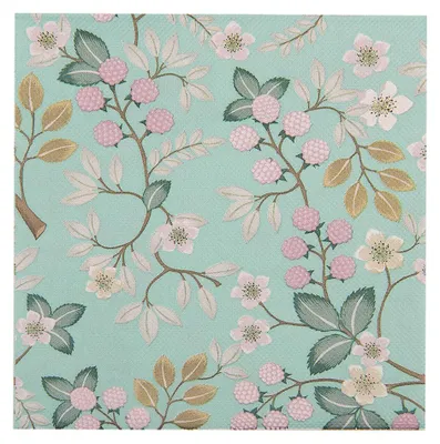 Imagen del producto de Servilletas de papel Clayre & Eef, set de 20 unidades, 33x33 cm, color verde, con diseño de flores