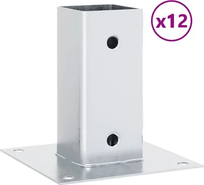 Image de Bases de poteau carrées 12 pcs argent 71x71 mm acier galvanisé
