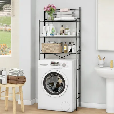 Produktbild von Badezimmerregal für Waschmaschine und WC - 3 Ebenen Schwarz Metall
