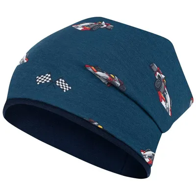 Produktbild von Mütze Junge Herbst Übergang Stoffmütze Beanie Kindermütze Allover-Print Gr. 54-56, Blau-Rennauto