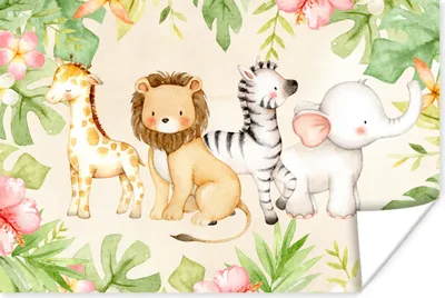 Produktbild von MuchoWow® Poster Dschungel - Tiere - Blumen - Pflanzen 90x60 cm - Schlafzimmer