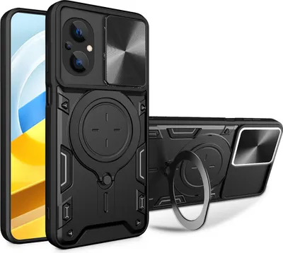 Image de Etui pour Xiaomi Poco M5 étui durable double couche avec protection de l'appareil photo et anneau de support noir