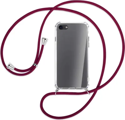 Produktbild von Handykette Backcover-Schutzhülle mit Band (Metall silberfarben) für Apple iPhone 7, iPhone 8 - dunkelrot