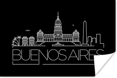 Produktbild von MuchoWow® Poster Skyline von Buenos Aires" auf schwarzem Hintergrund 60x40 cm - Schlafzimmerdekoration