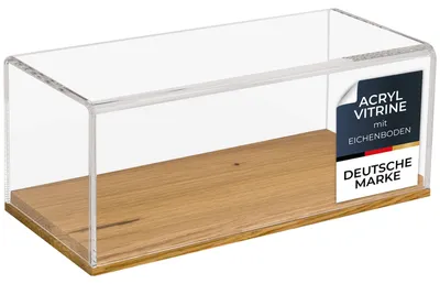 Acryl Vitrine mit Holzsockel für Modellautos von HMF mit den Maßen 27 x 12 x 11 cm