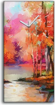 Produktbild von Leinwand Uhr Küche Wohnzimmer Bild Geräuschlos 30x60 Herbst Wald Wasser - weiße Hände