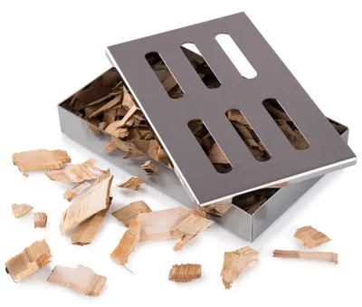 Produktbild von Rauchbox Smokerbox Barbecue - 20,5 x 13 x 3,5 cm - Edelstahl - Silber - Mit Buchenholzchips (150 g)