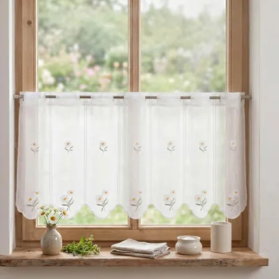Produktbild von Scheibengardinen Meterware Blumen Stickerei weiß 45 cm Höhe