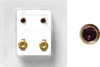 Produktbild von Erstohrstecker Chirurgenstahl vergoldet Sterile Ohrstecker Zarge mit Stein in lila 4mm