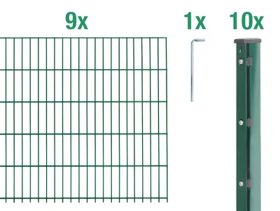 Immagine prodotto di Alberts 678906 Recinzione a doppia rete metallica come set completo da 20 pezzi, plastificata, verde, altezza 183 cm, lunghezza 22,5 m