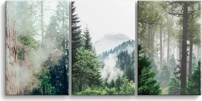 Produktbild von Wandbild Wanddeko Wald auf Leinwand - ökologische Tinte, Wasserfest - 3 Teilig 90x180 cm Leinwandbilder für wohnzimmer, schlafzimmer