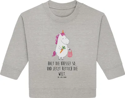 Produktbild von Mr. & Mrs. Panda Organic Baby Pullover Einhorn Gemüse 12. - 18. Monat - Heather Grey - Geschenk, Wochenmarkt, Unicorn, Bullover, Einhörner, Biomarkt