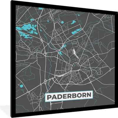 Produktbild von MuchoWow® Gerahmtes Poster Blau - Deutschland - Karte - Stadtplan - Paderborn 40x40 cm - Poster mit Schwarzem Bilderrahmen Wandposter Rahmen Foto Bilder - Mit Rahmen - Wanddekoration Schlafzimmer