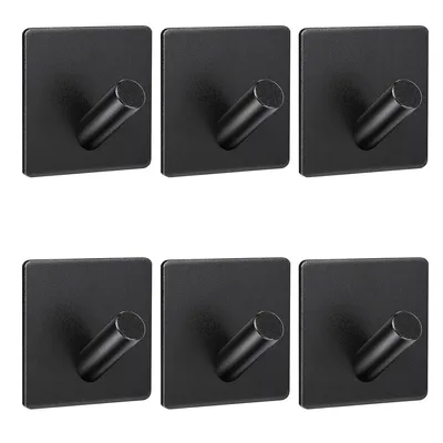 Produktbild von Selbstklebende Edelstahl-Wandhaken 6er Set – Schwarz, 4,5×4,5 cm, rostfrei, ohne Bohren, für Bad, Küche & Flur