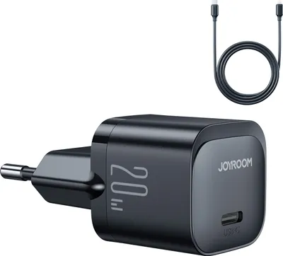Produktbild von Joyroom USB-C 20W PD Mini-Ladegert mit Ladekabel USB-C zu Lightning, schwarz (JR-TCF02)