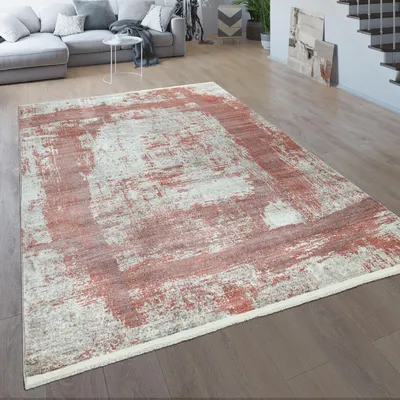 Image de Tapis salon vintage à poils courts Motif abstrait Bleu Rouge Beige Gris Dimensions 80 x 150 cm