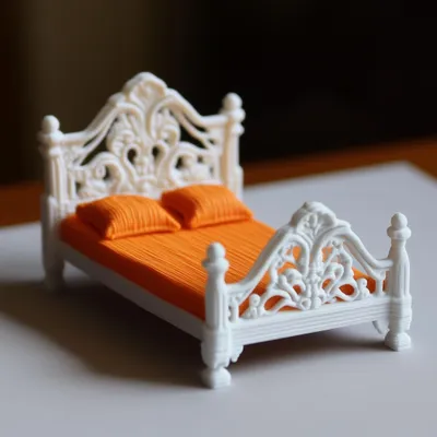 Produktbild von Decords Miniatur-Doppelbett im Maßstab 1:12, Modell 039-079 – Hauptfarbe: Schwarz