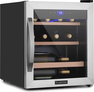 Produktbild von Klarstein Weinkühlschrank, Getränkekühlschrank Schmal, Kühlschrank mit Glastür, Getränkekühlschränke Freistehend, Weinkühlschrank Klein, Weinkühlschränke 1 Zone, UV-Schutz, 4-18 °C, 12 Flaschen