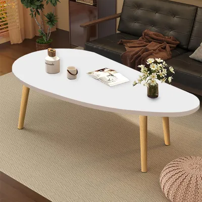 Produktbild von Couchtisch, moderner Beistelltisch als Teetisch oder Nachttisch, kleiner Wohnzimmertisch für Schlafzimmer und Wohnbereich Weiß 60x40cm 【MG652B】