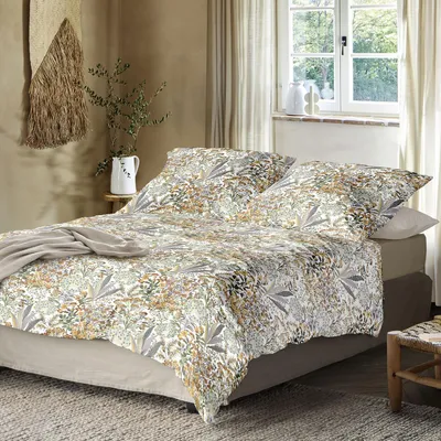 Produktbild von Irisette Mako Satin Bettwäsche Wave 8673-40 Blumen gelb grau 135x200