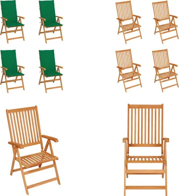 Produktbild von vidaXL Gartenstühle 4 Stk. mit Grünen Kissen Massivholz Teak - Gartenstuhl - Gartenstühle - Gartensessel - Klappstuhl