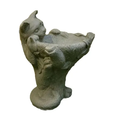 Produktbild von Schöne Vogeltränke mit Katze, perfekt für den Garten zur Dekoration, aus Steinguss Neu Gartenfigur, Steinfigur zur Gartengestaltung SU-1111